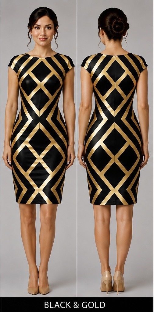 CrissCross Diamond black and gold dress front and back design preview