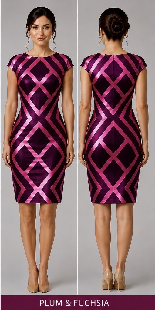 CrissCross Diamond plum and fuchsia dress front and back design preview