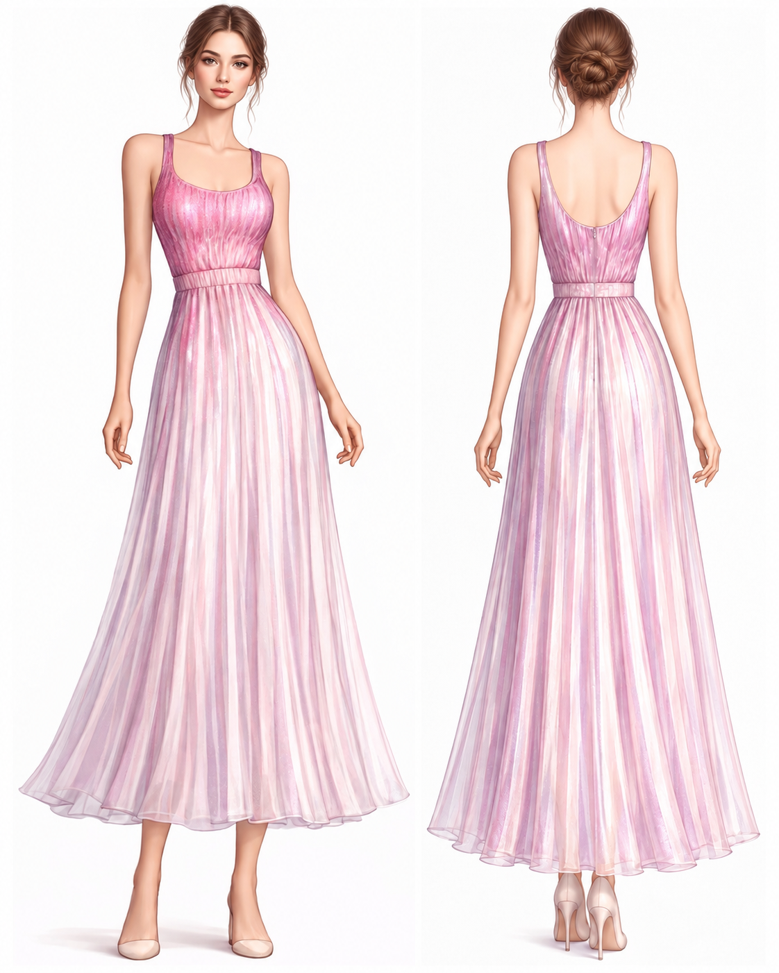 Elastic Bodice Pink gown front and back design preview