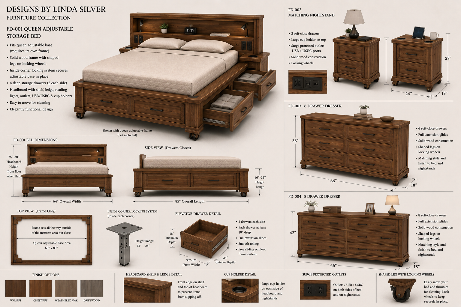 Bed frame with matching dresser and side tables furniture collection preview